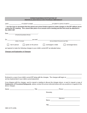 Parent Guardian Notification of IEP Amendment