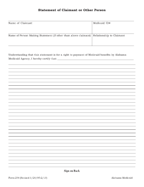 Alabama Medicaid Statement of Claimant