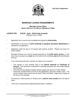 Ontario Marriage Licence Application