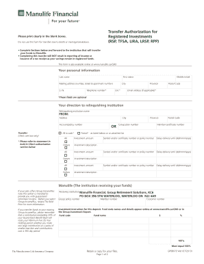 Manulife Registered Investment Transfer Authorization