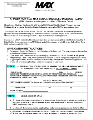 Application for MAX Senior/Disabled Discount Card