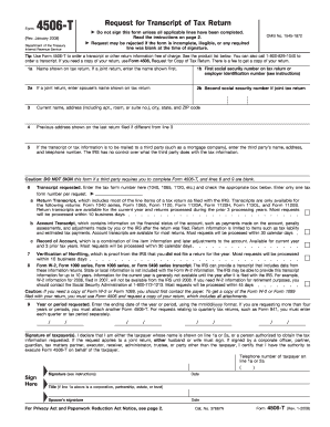 IRS Form 4506-T for Transcript of Tax Return