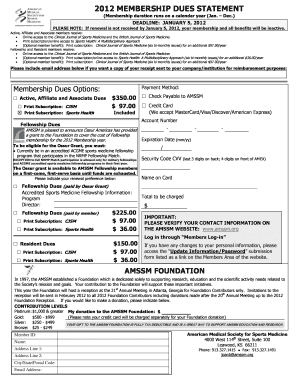 2012 AMSSM Membership Dues Statement