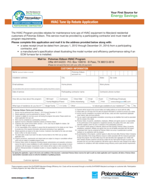 HVAC Tune Up Rebate Application