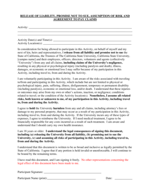 California Activity Liability Waiver