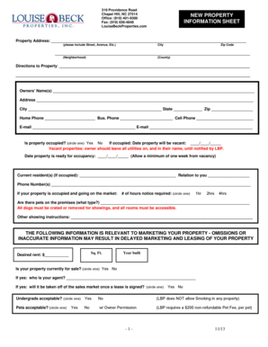 Property Information Sheet