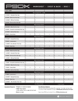 P90X Chest and Back Workout Sheet