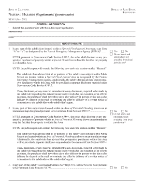 California Natural Hazards Disclosure Questionnaire