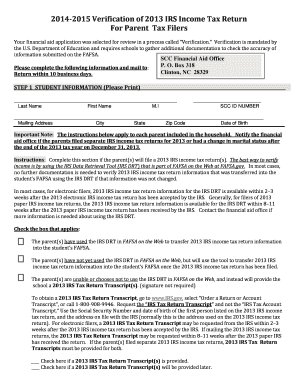 2013 IRS Income Tax Return Verification Form