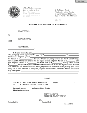 Motion for Writ of Garnishment