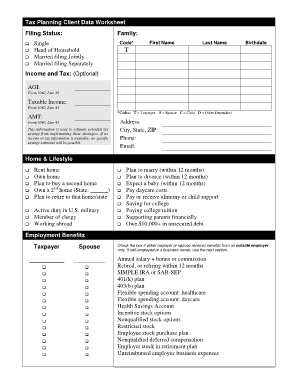 Tax Planning Client Data Worksheet