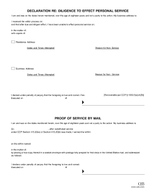 Declaration of Diligence to Effect Personal Service