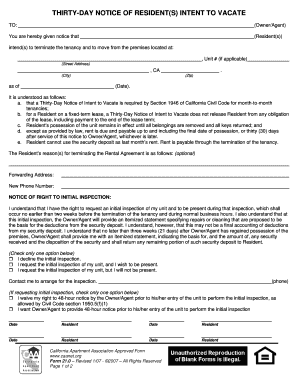 California 30-Day Notice to Vacate