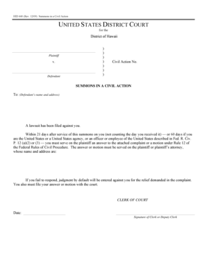 US Federal Civil Action Summons