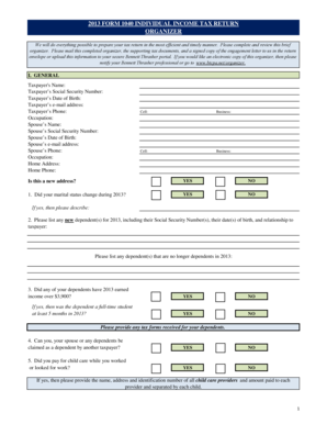 2013 Form 1040 Individual Income Tax Return Organizer