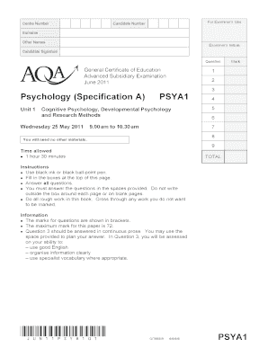 Psychology Exam Paper PSYA1