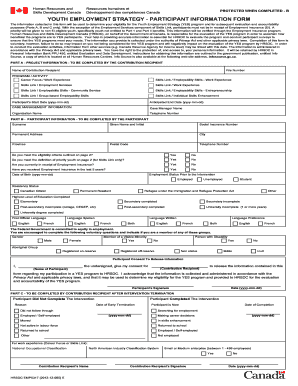 Youth Employment Strategy Participant Information Form