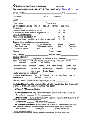 Residential New Construction Order Form