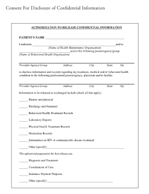 Consent for Disclosure of Confidential Information