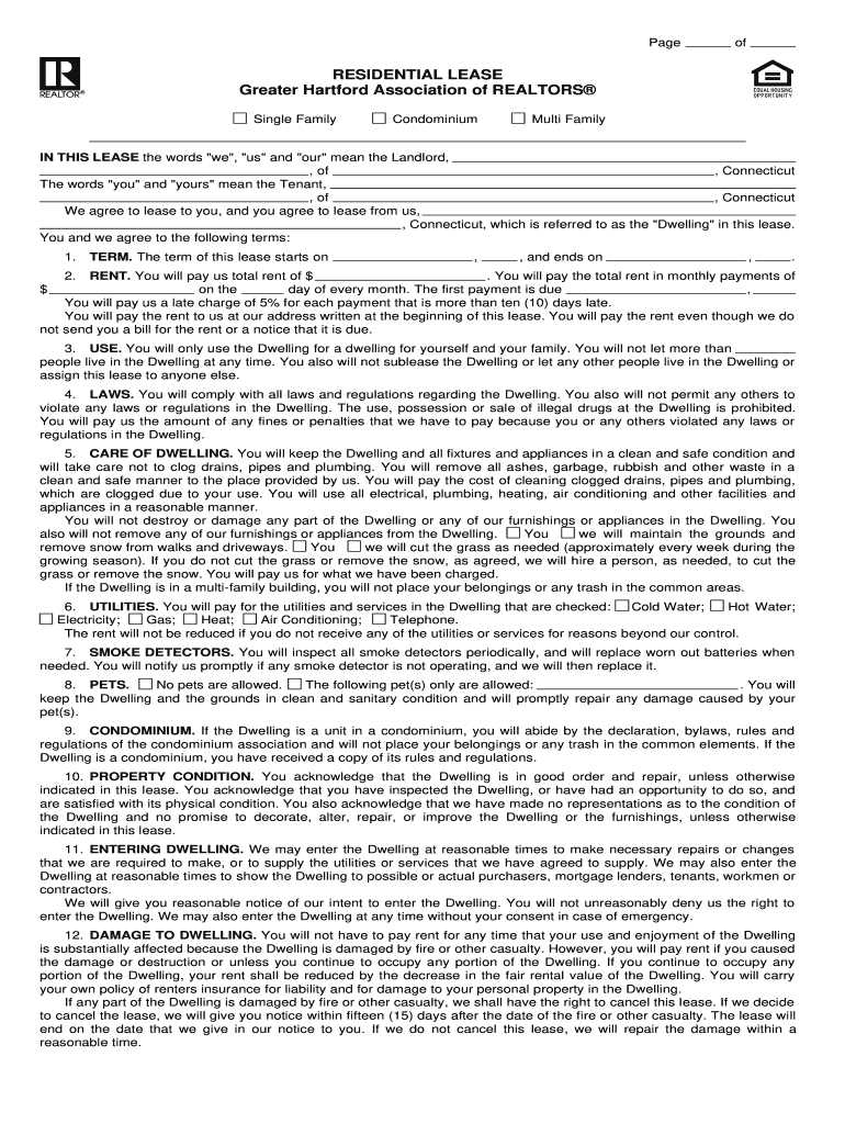 residential lease greater hartford association of realtors Preview on Page 1