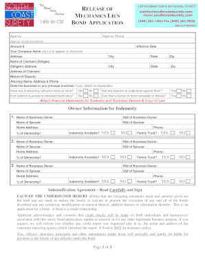 Mechanics Lien Bond Application