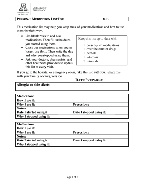 Personal Medication List Form