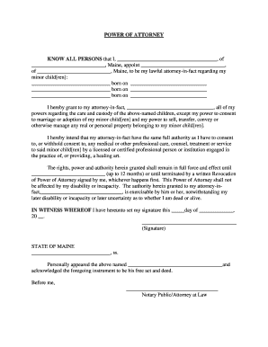 Maine Power of Attorney for Minor Children
