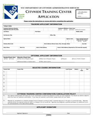 NYC Citywide Training Center Application