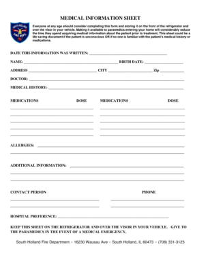 Emergency Medical Information Sheet