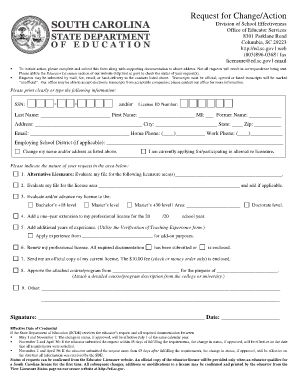 South Carolina Educator Licensure Request Form