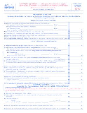 Nebraska Schedule I Adjustments to Income Form 1040N
