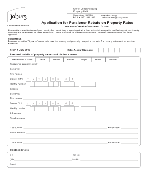 Application for Pensioner Rebate on Property Rates