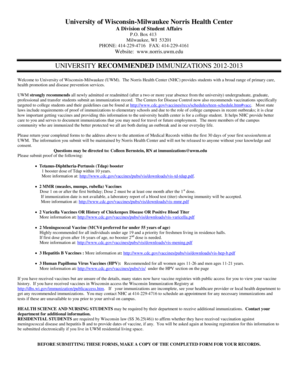 University Recommended Immunization Record Form