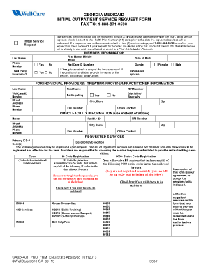 Georgia Medicaid Initial Outpatient Service Request Form