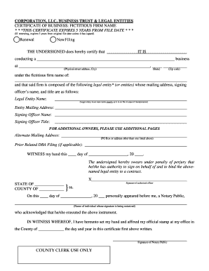 Certificate of Business Fictitious Firm Name