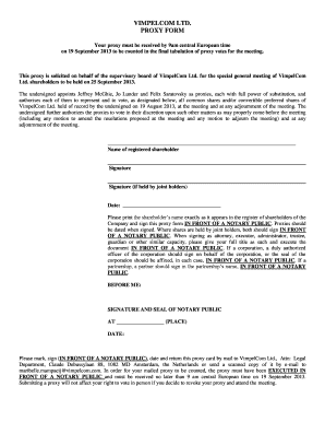 VimpelCom Ltd Proxy Form