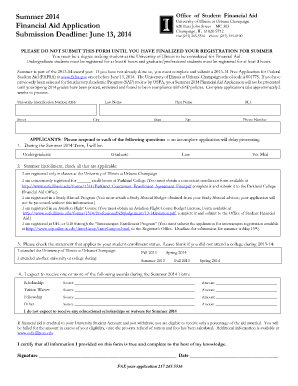 University of Illinois Summer 2014 Financial Aid Application