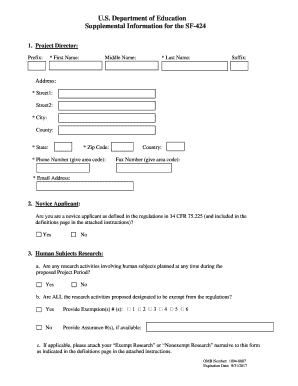 Supplemental Information for the SF-424