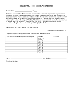 Florida Condominium Association Records Request Form