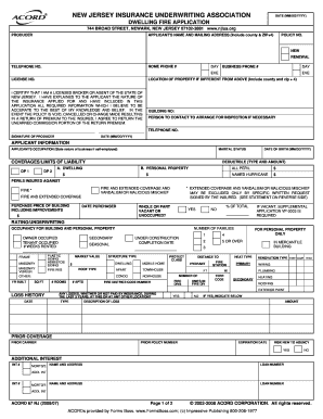 New Jersey Dwelling Fire Application
