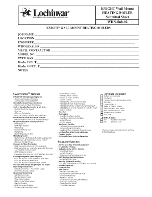 Knight Wall Mount Heating Boiler Submittal Sheet
