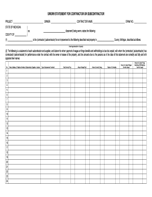 Michigan Sworn Statement for Contractor or Subcontractor