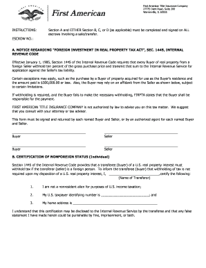 FIRPTA Withholding Tax Certification