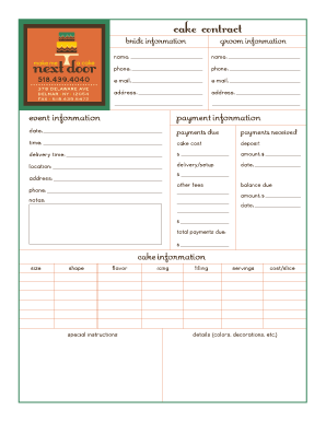 Fillable Online Next Door Cake Contract Make Me A Cake