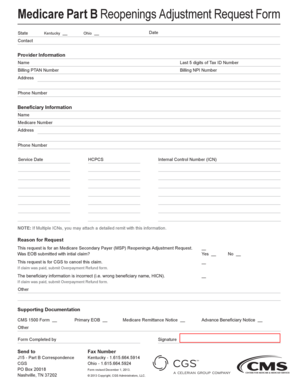 Medicare Part B Reopenings Adjustment Request Form