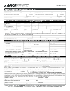 Maryland Certificate of Title Application