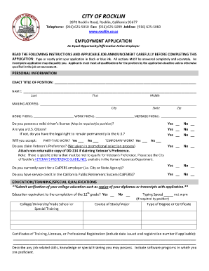 City of Rocklin Employment Application