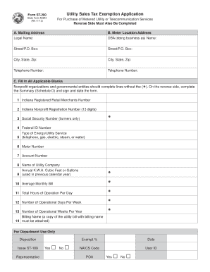 Indiana Utility Sales Tax Exemption Application