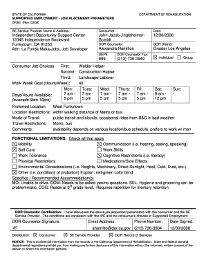 California Supported Employment Job Placement Parameters