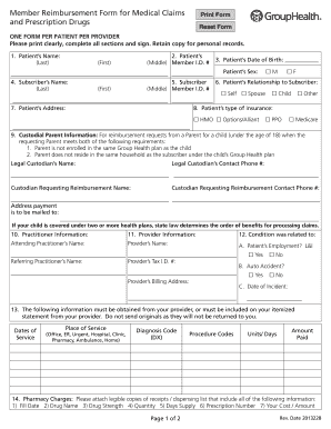 Member Reimbursement Form for Medical Claims and Prescription Drugs